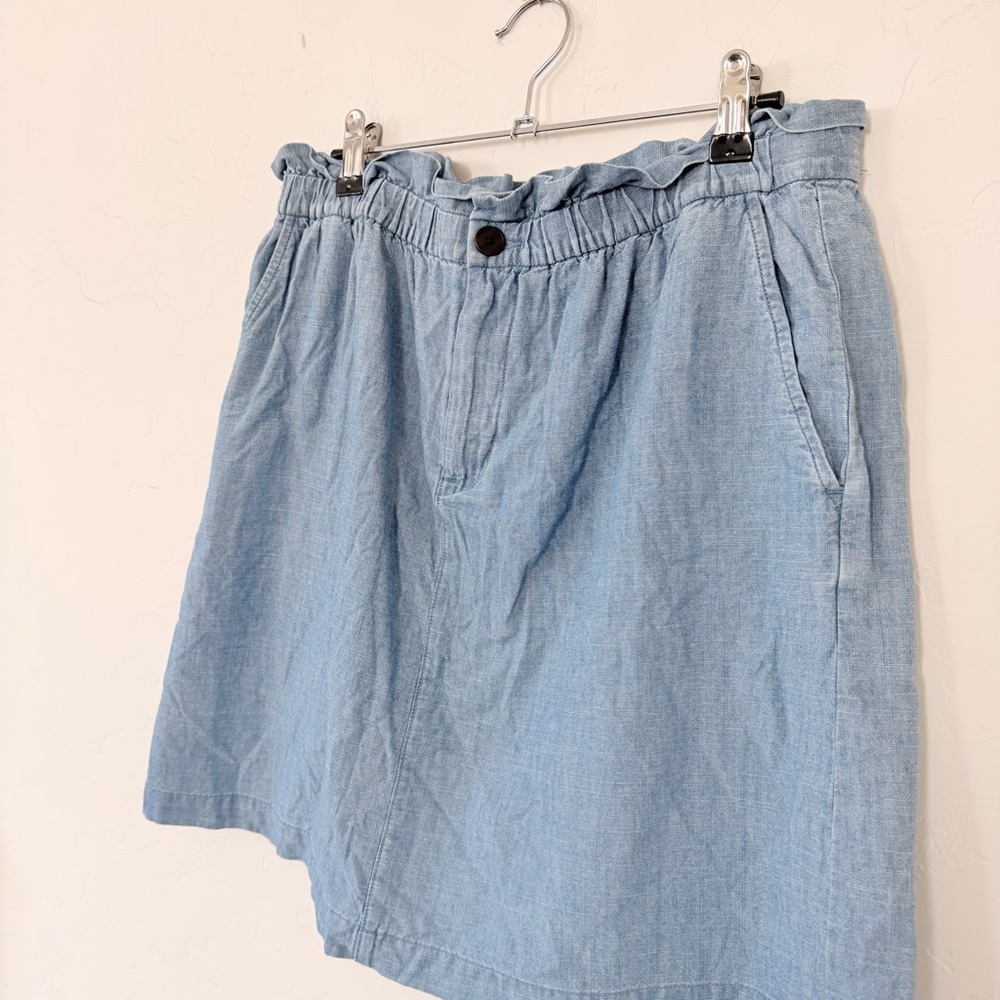 J. Crew Light Blue Denim A-Line Skirt with Ruffle Waist - Picture 3 of 12